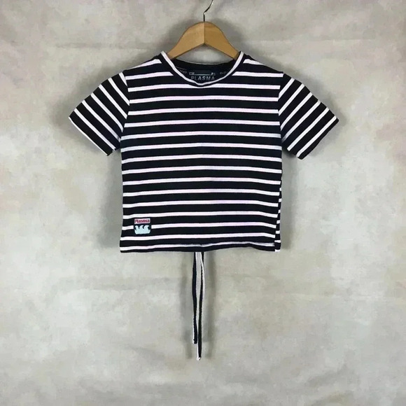 PLASMA SPHERE Korea Black/Pink Striped Crop Top - Picture 6 of 10